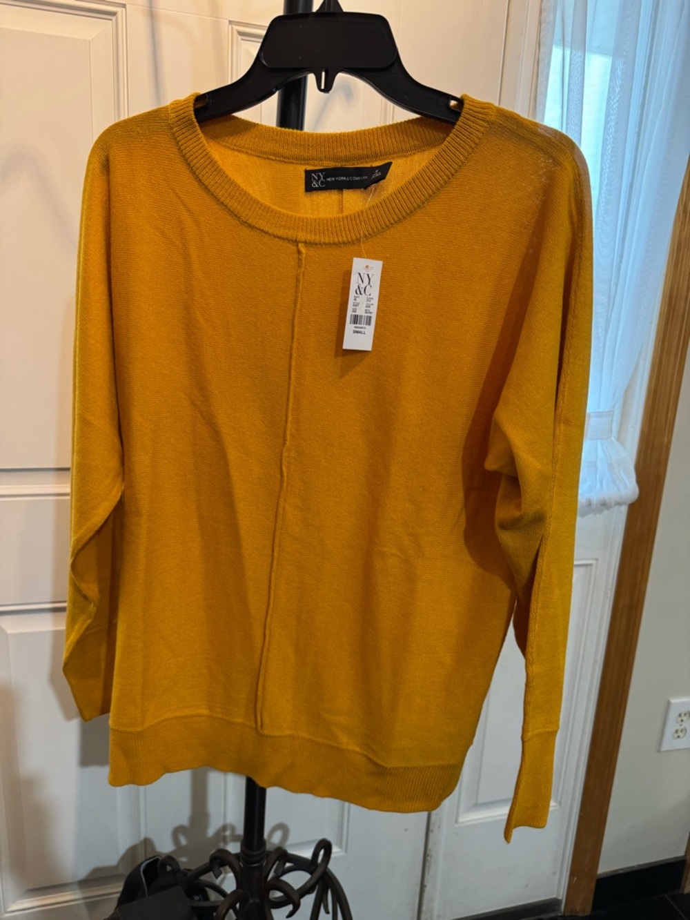 New York & Company Women's Mustard Yellow Crewneck Sweater